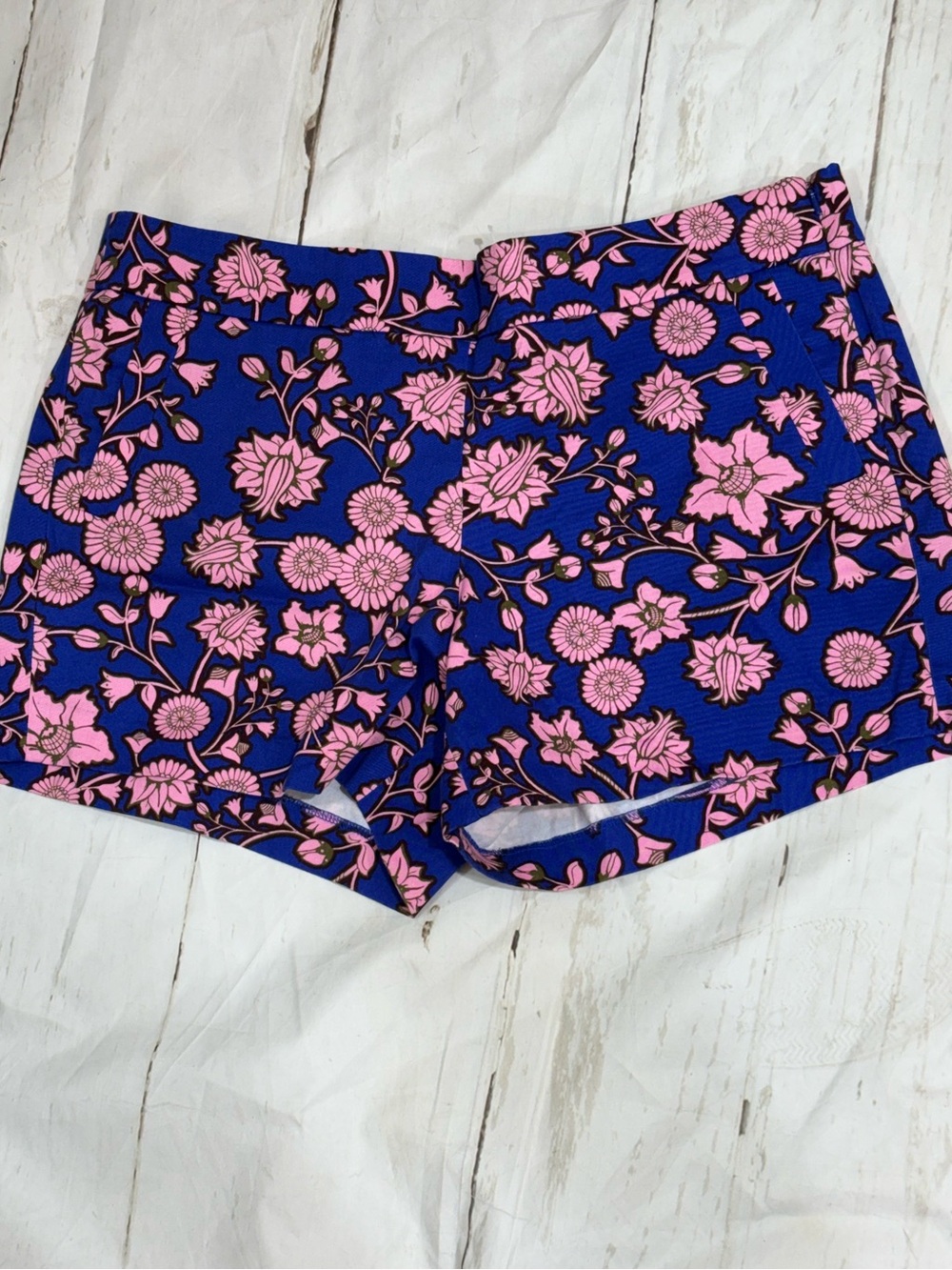 J. Crew Womens 14 Blue Pink Floral Chino Shorts Preppy Pockets Summer